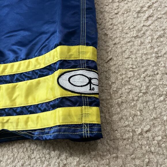 Vtg Ocean Pacific OP Sewn Navy Maroon & Yellow Stripe Board Shorts Mens Size 32 - Picture 2 of 8